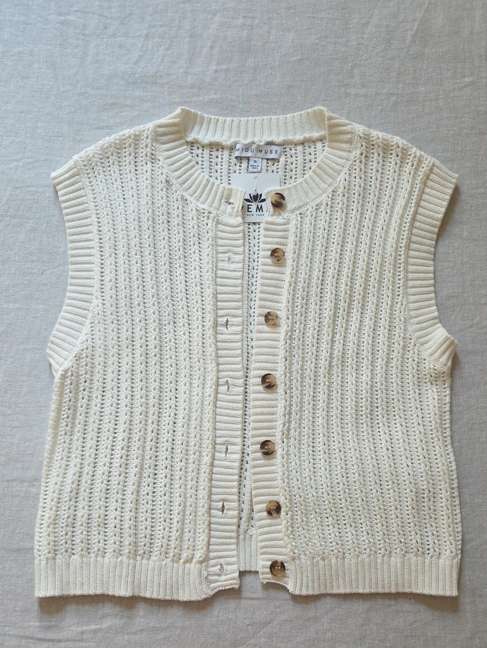 NWT Miou Muse x Pema New York 100% Cotton Crochet Knit Vest Top | Size S